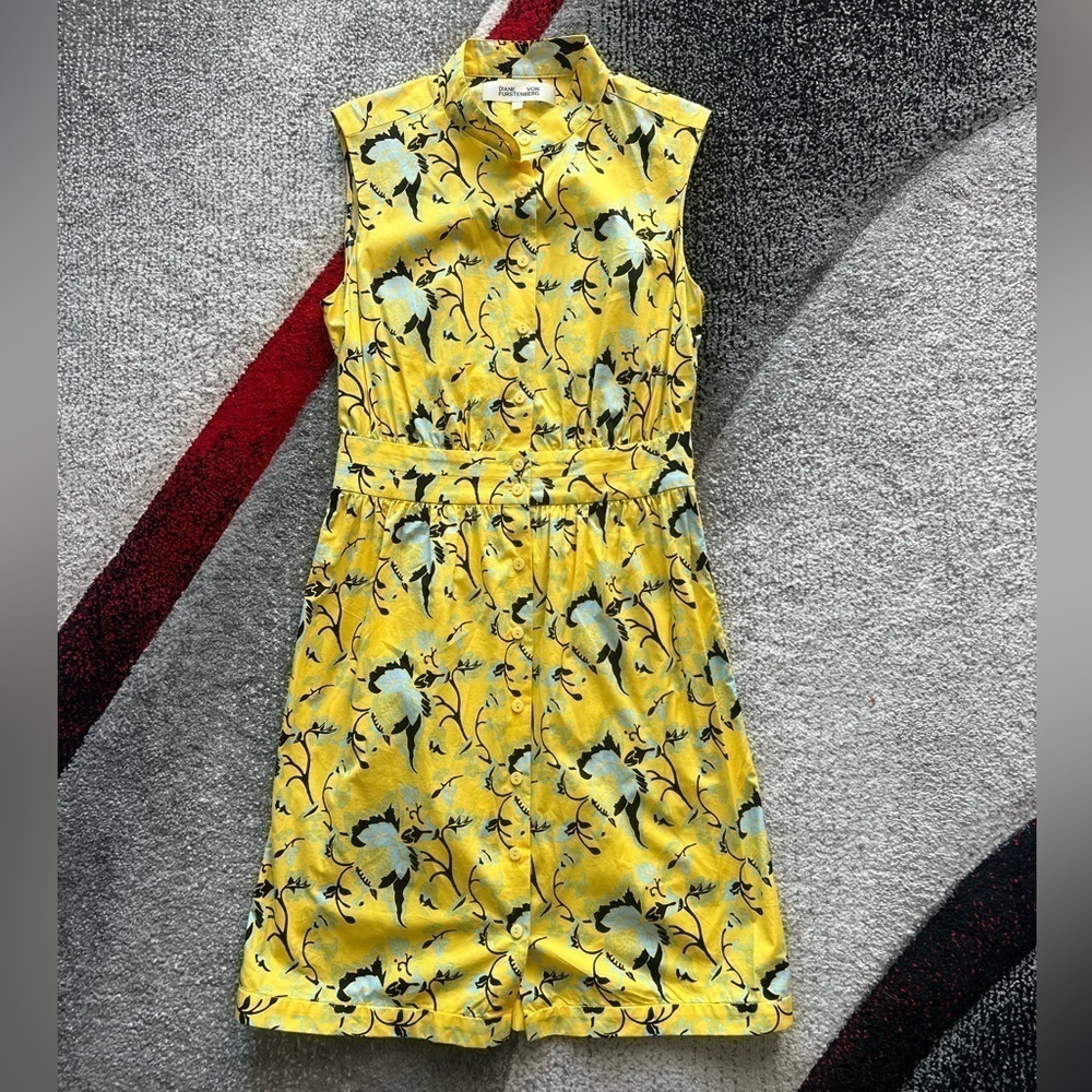 Diane Von Furstenberg Josie Yellow Floral Sleeveless Dress - Picture 2 of 5
